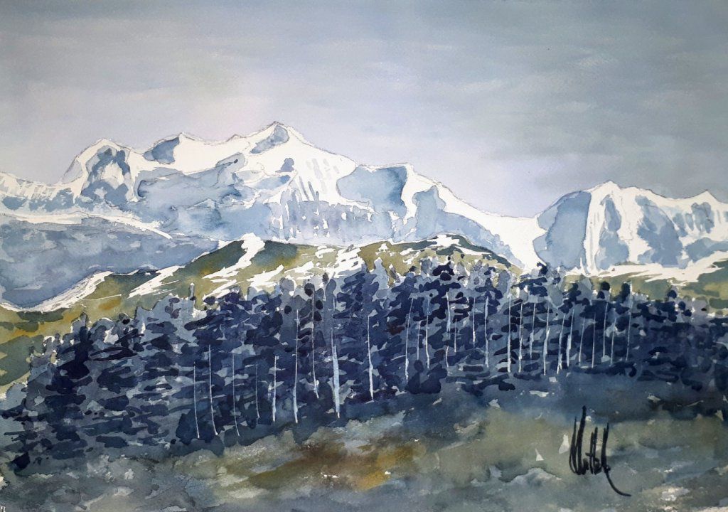Mont-Blanc vue depuis les Voirons
Aquarelle 51x36