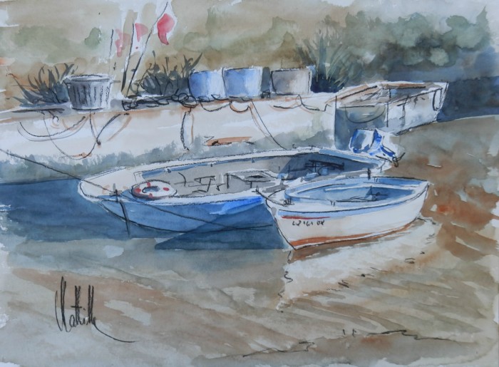 Barques port saint-Christoly
aquarelle et pierre noire